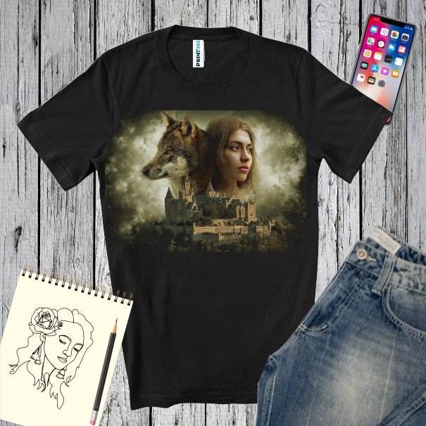 Tricou negru FANTEZIE CU LUP