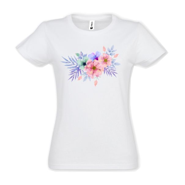 Tricou damă - Flori efect de acuarelă - imagine 2