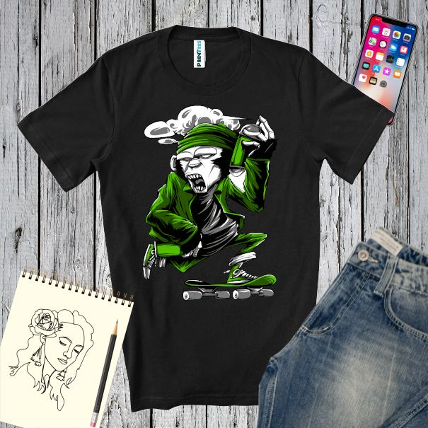 Tricou bărbat - Maimuța în verde pe skateboard