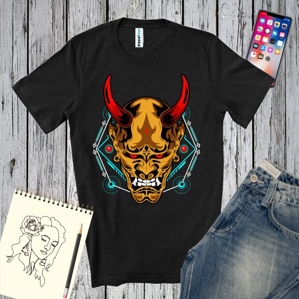 Tricou bărbat - Diavol cu simboluri geometrice