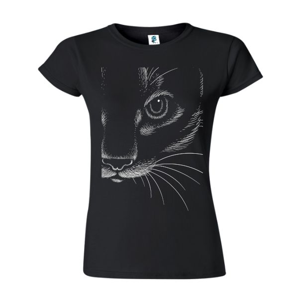 Tricou negru de damă - Pisică - imagine 2