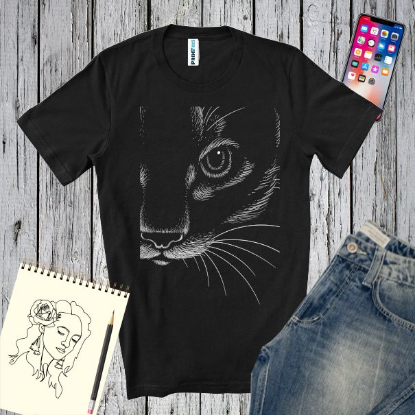 Tricou negru de bărbat - Pisică