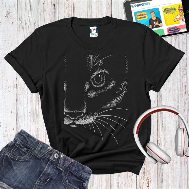 Tricou negru de damă - Pisică