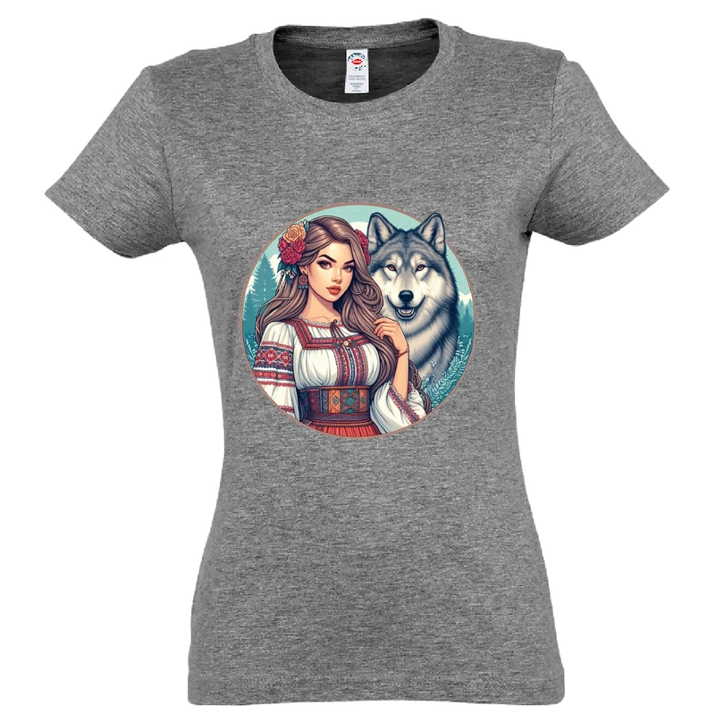 Tricou damă - Româncă cu lup - imagine 5