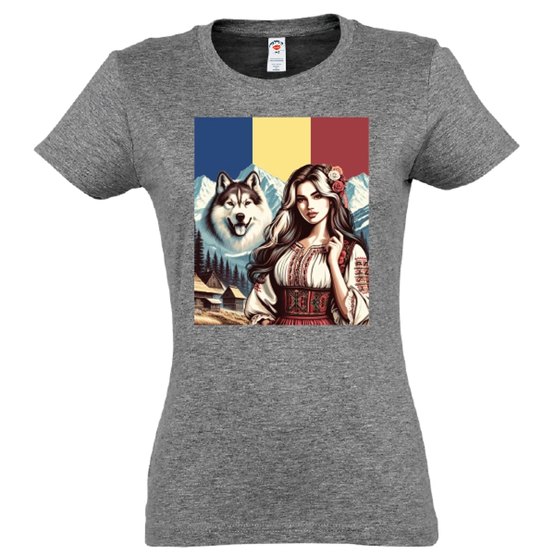 Tricou damă - Româncă de la munte cu lup - imagine 3