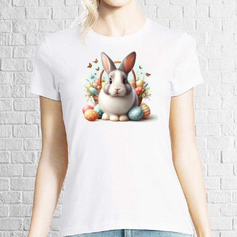 Tricou damă - Iepuraș de Paște cu fluturi