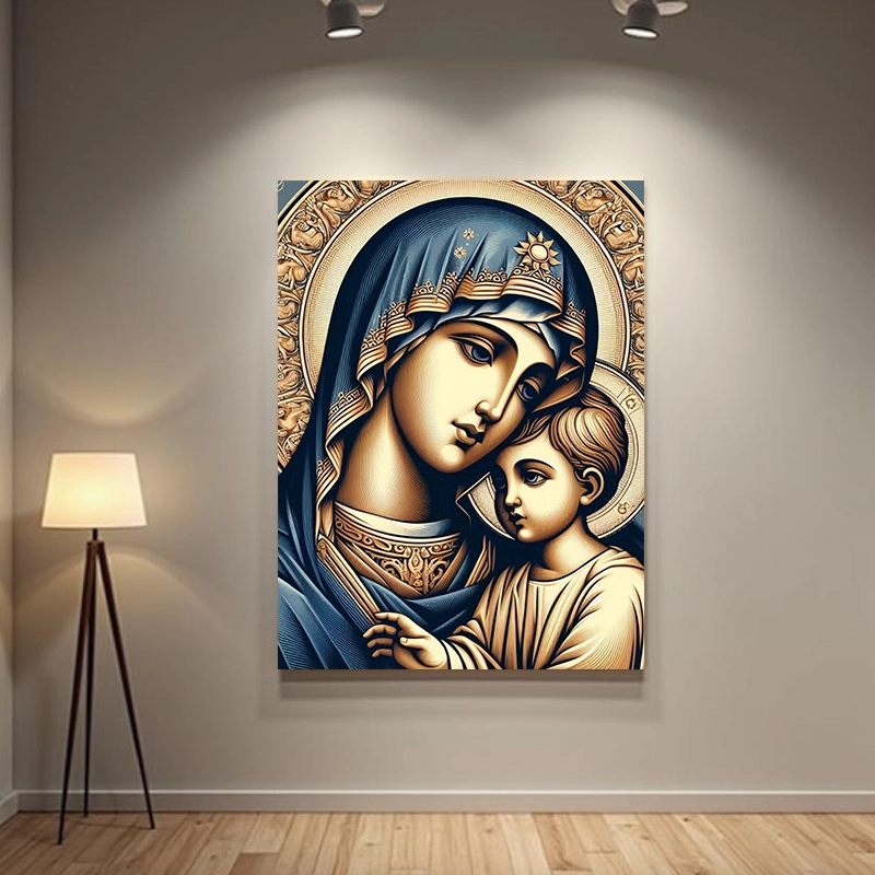 Icoană - Maria și Copilul Sfânt - Canvas pe șasiu - imagine 2