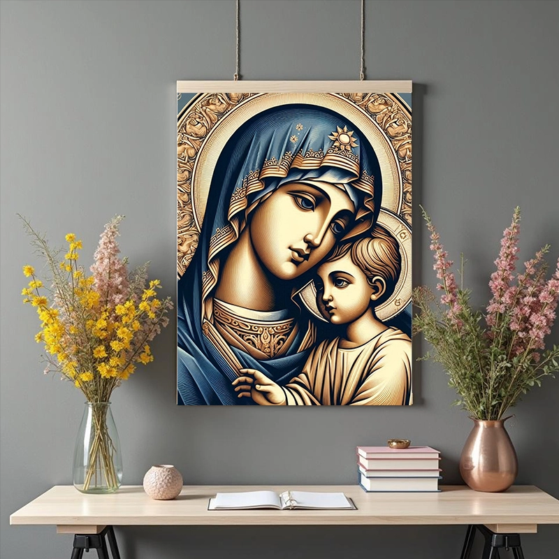 Icoană - Maria și Copilul Sfânt - Canvas pe șasiu