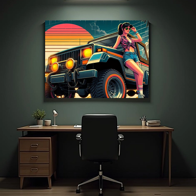 Tablou - Retro Off-road Girl - PVC - imagine 2