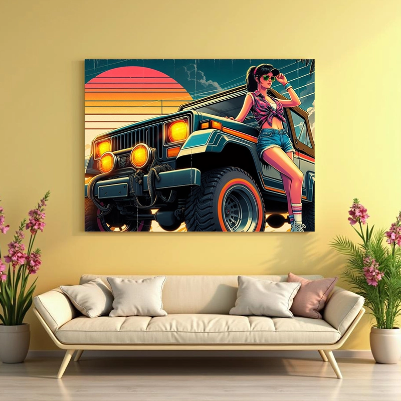 Tablou - Retro Off-road Girl - PVC