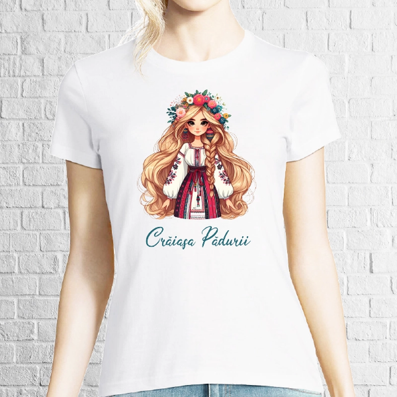 Tricou alb pentru femei craiasa padurii