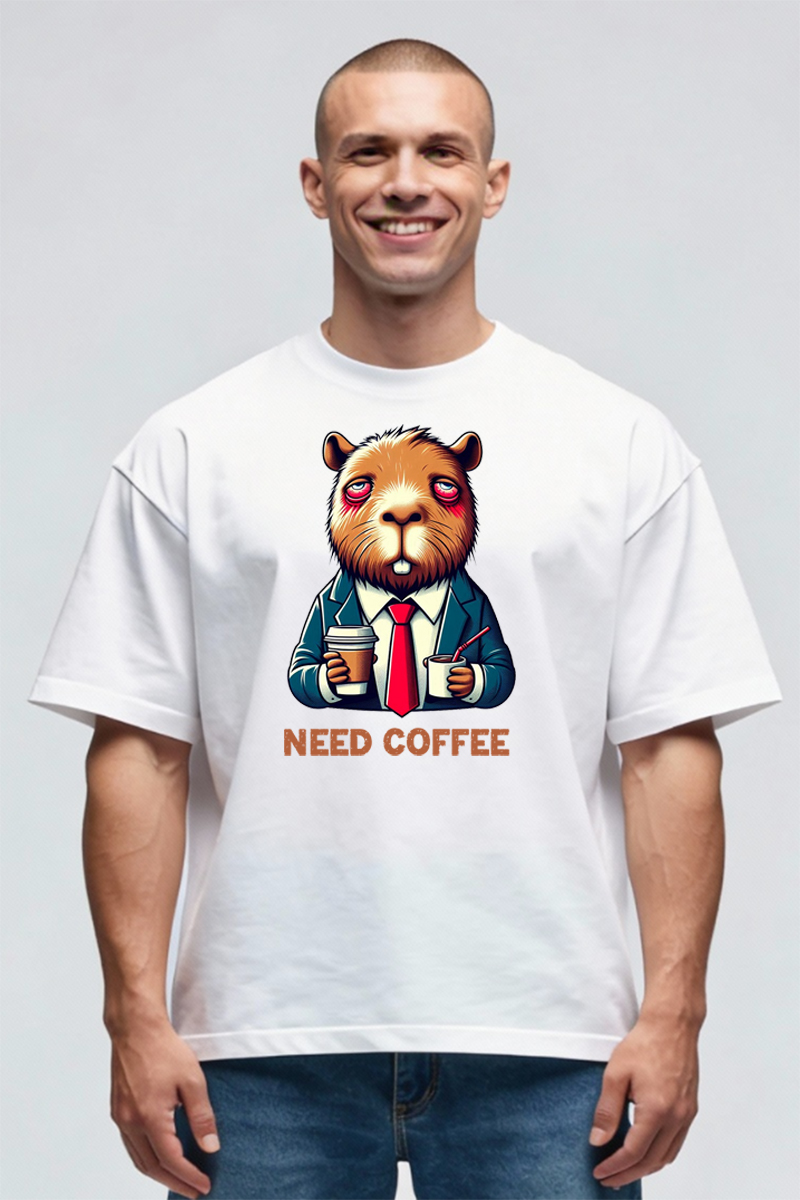 Tricou Oversize - Capybara Need Coffee